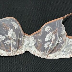 Natori Botanique Unlined Lace Embroidered Underwire Bra - White and Tan